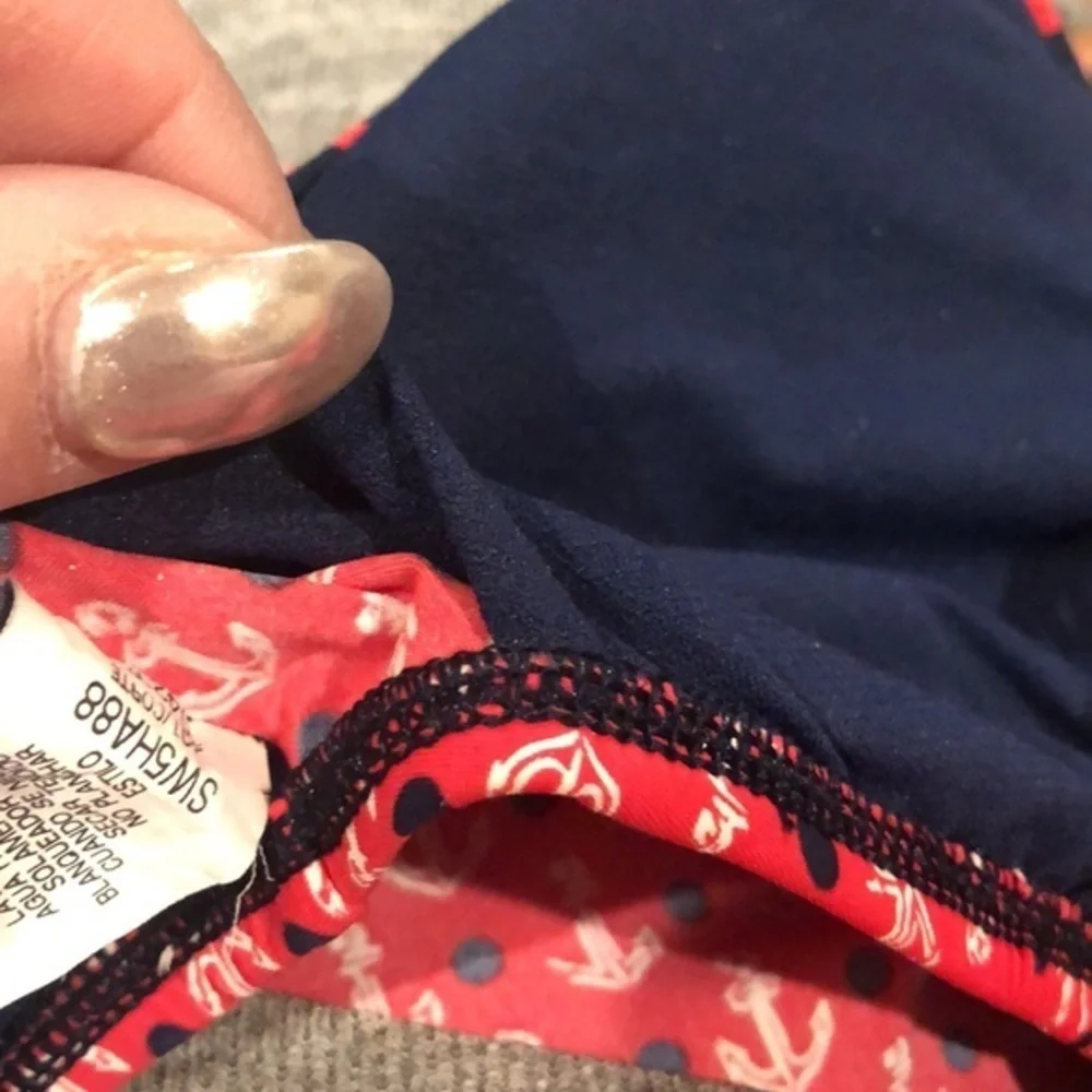SPERRY FIRST MATE NAUTICAL ANCHOR RED WHITE BLUE RUFFLE BIKINI TOP L